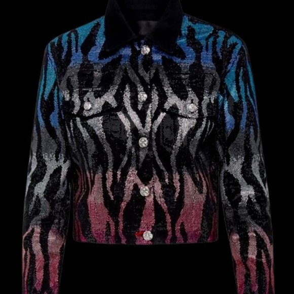 Philipp Plein Limited Release Crystal Zebra Lined Denim Jacket - US 4 - Picture 2 of 16